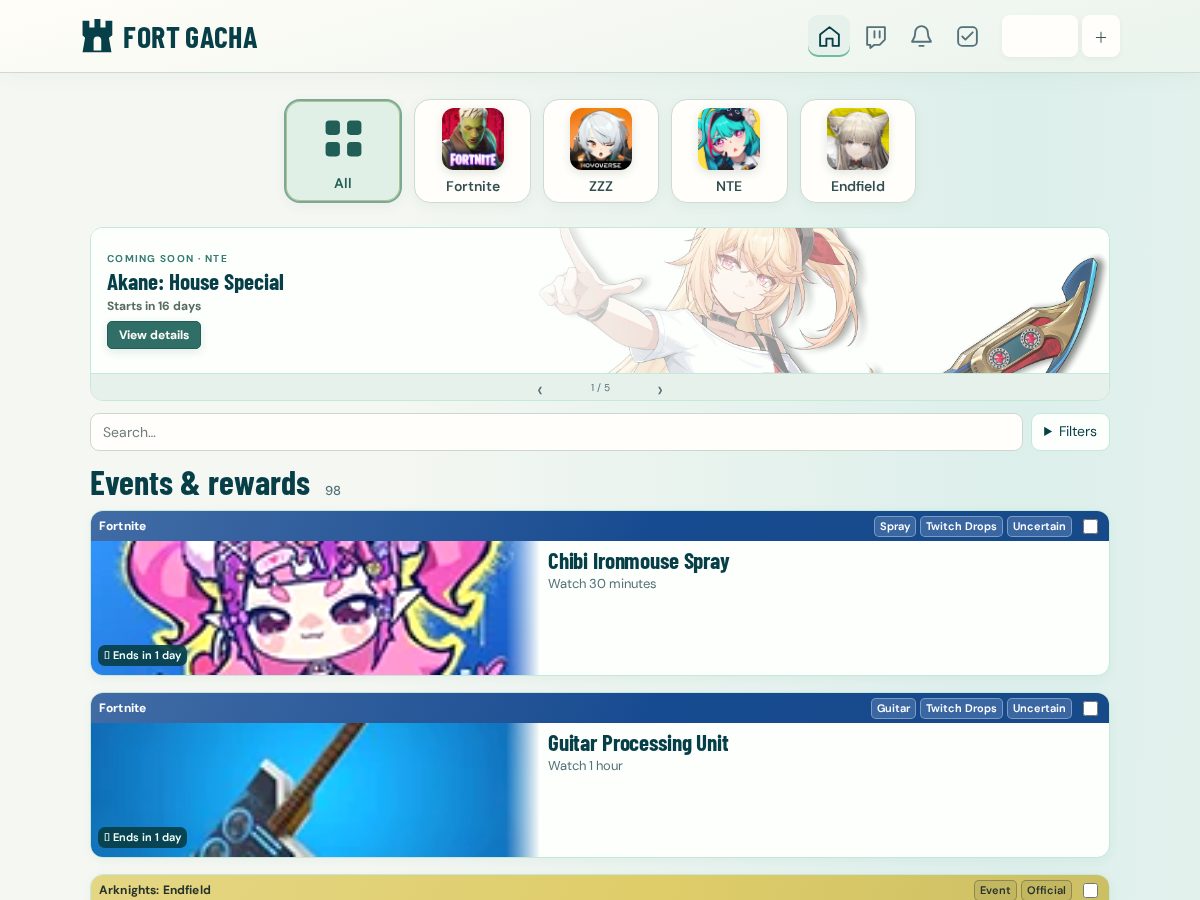 Landing-page snapshot of fortgacha.net