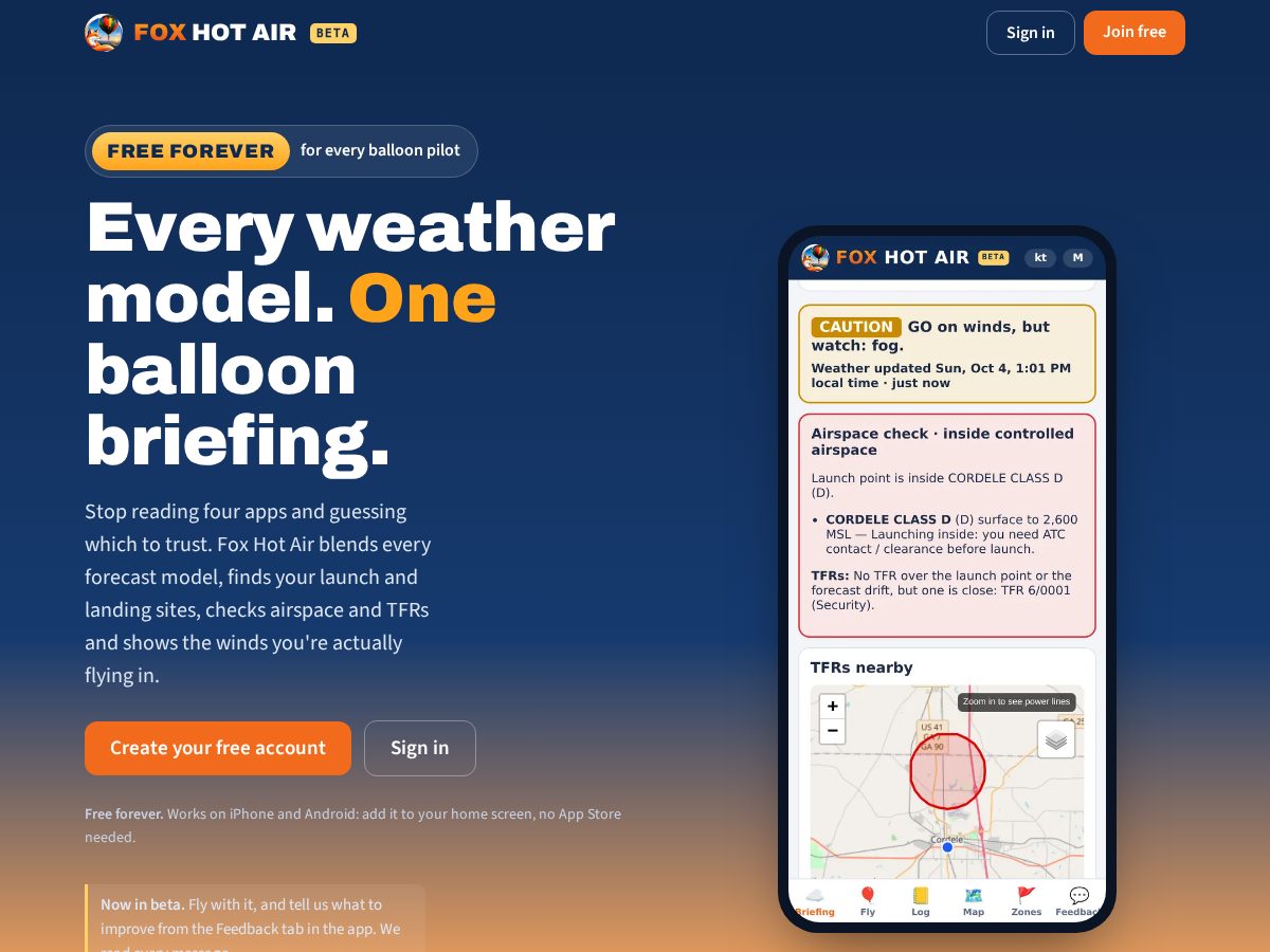 Landing-page snapshot of foxhotair.com