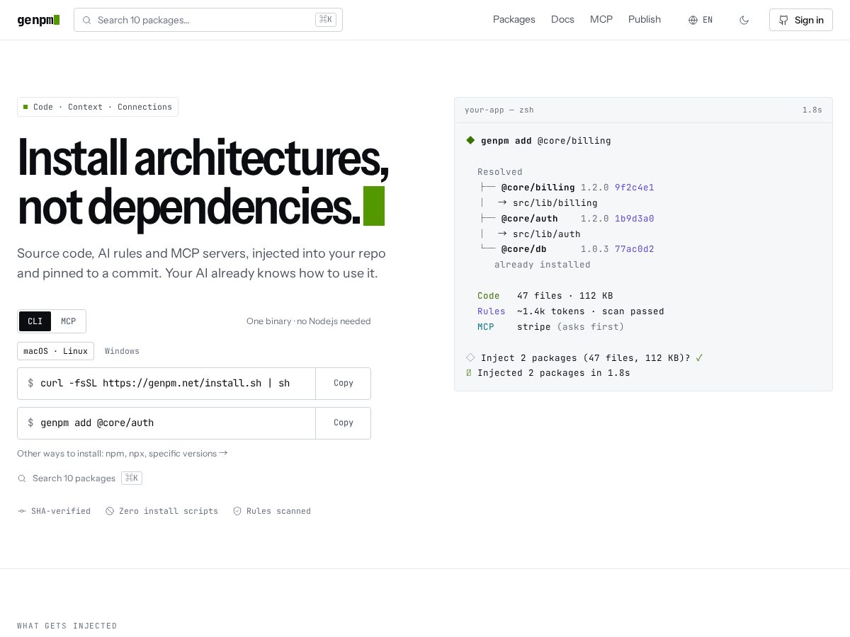 Landing-page snapshot of genpm.net