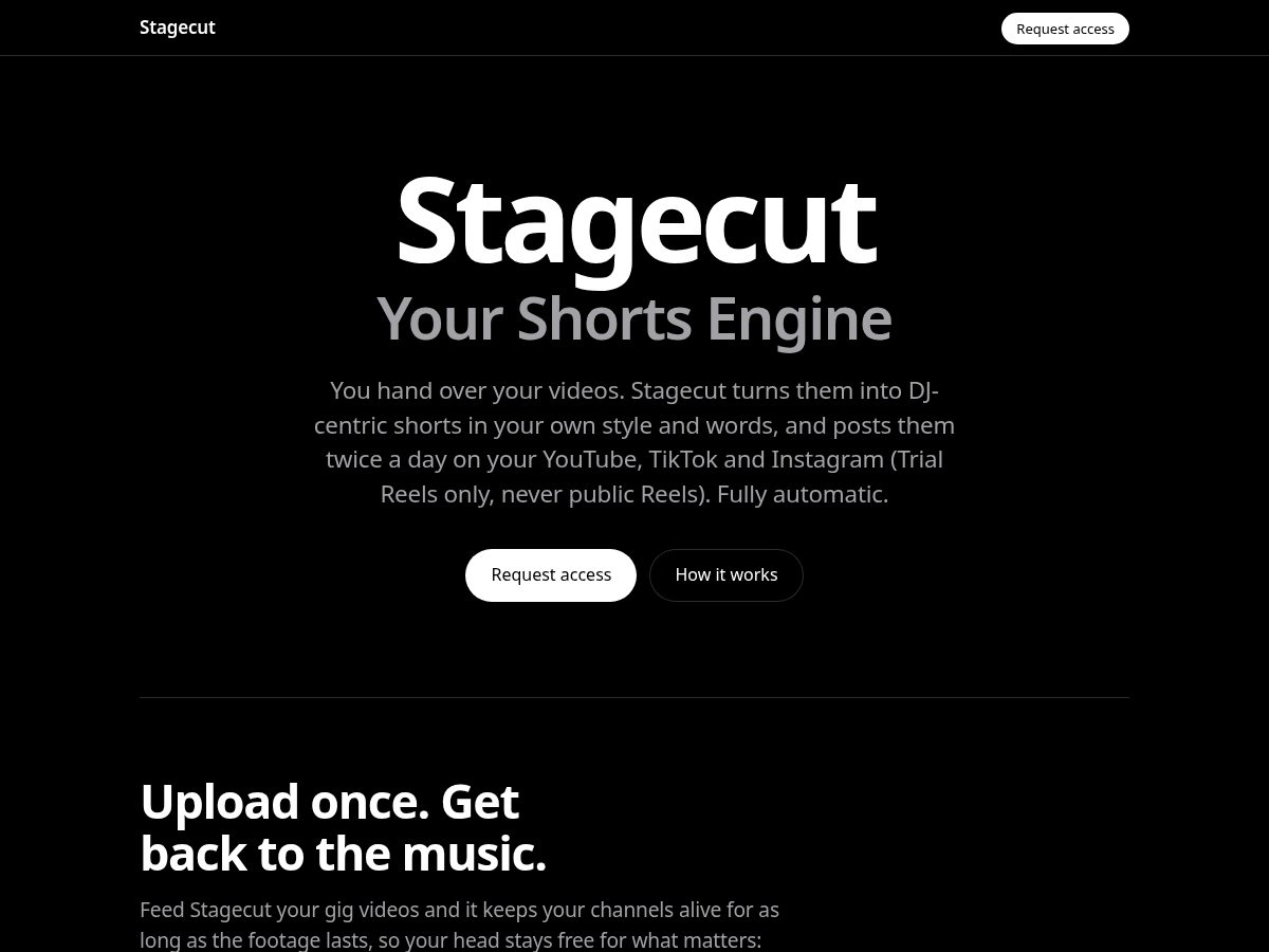 Landing-page snapshot of getstagecut.com