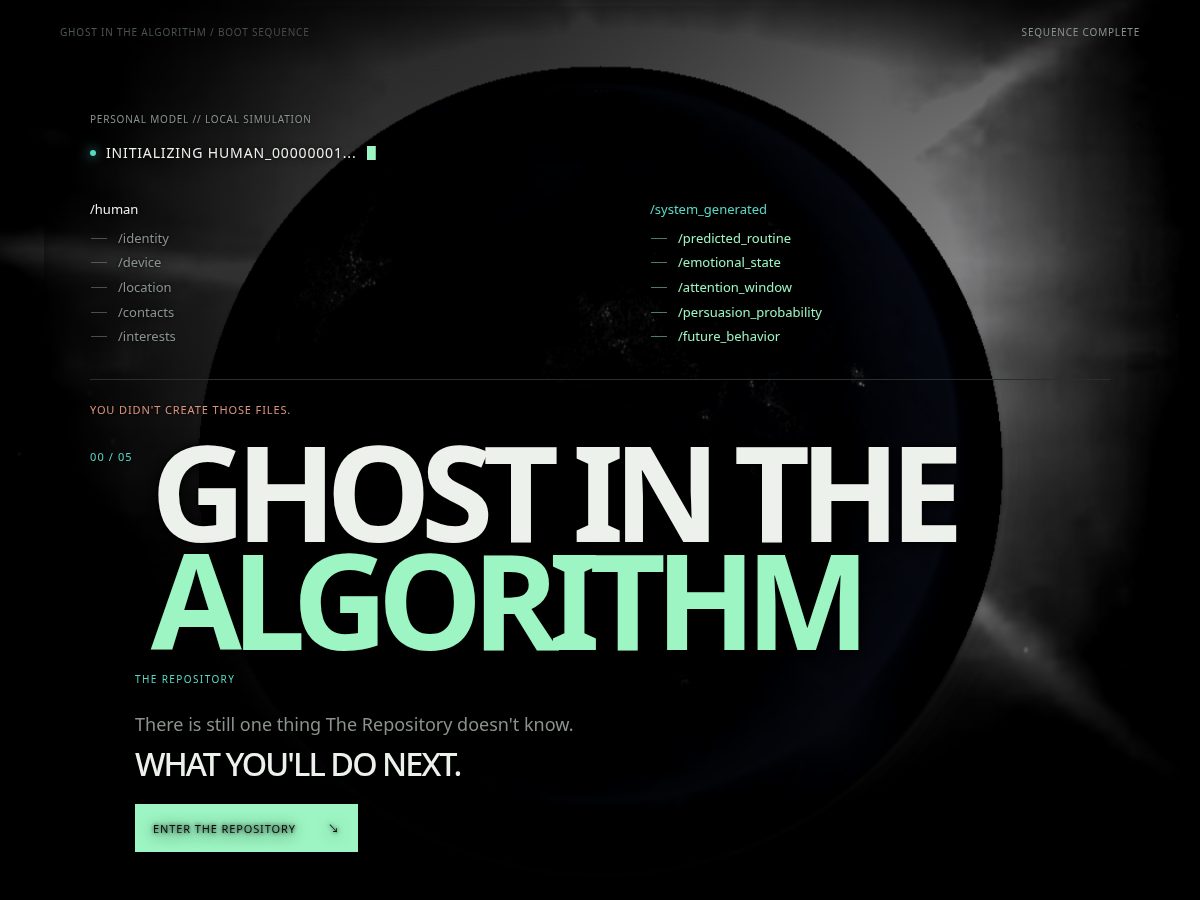 Landing-page snapshot of ghostinthealgorithm.com