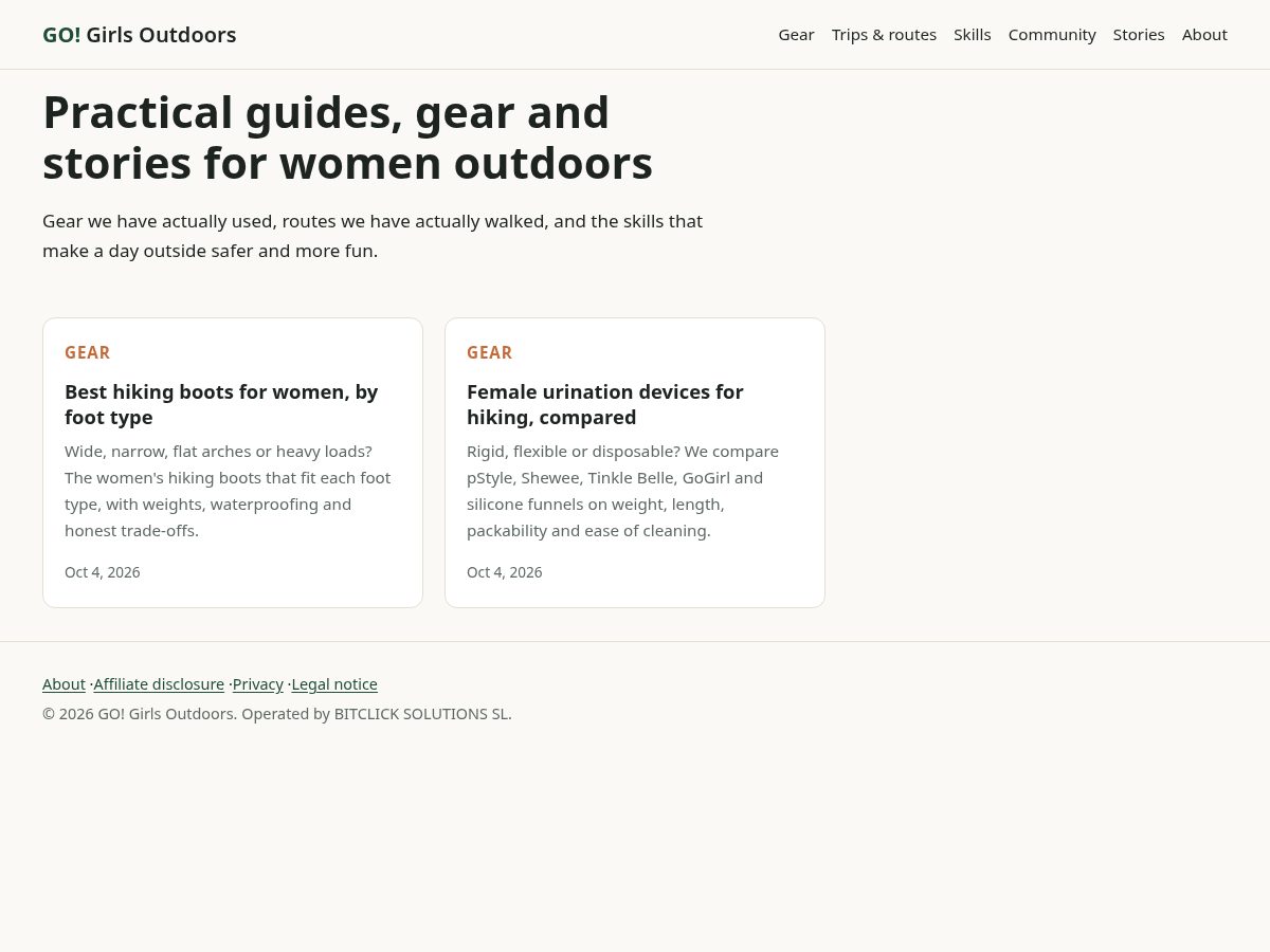 Landing-page snapshot of girlsoutdoors.org