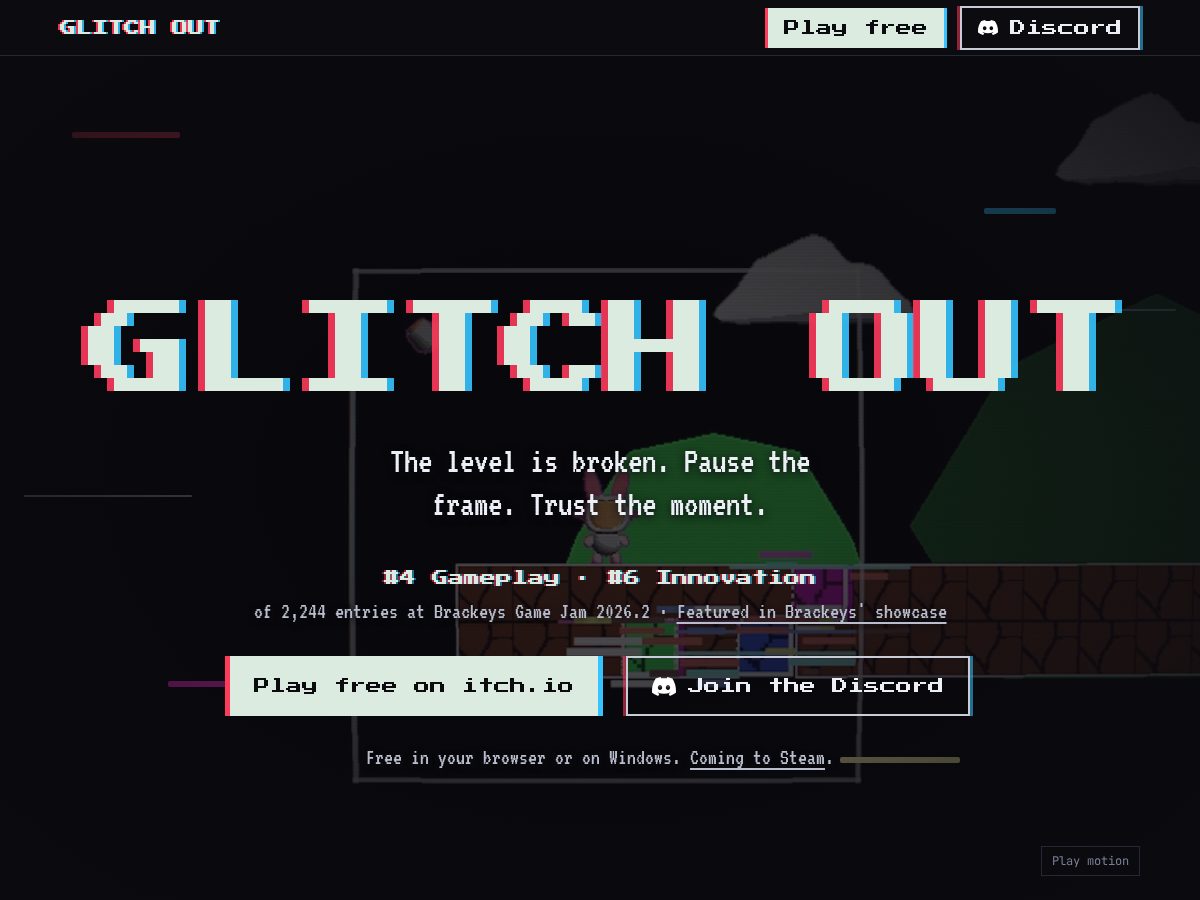 Landing-page snapshot of glitch-out.com