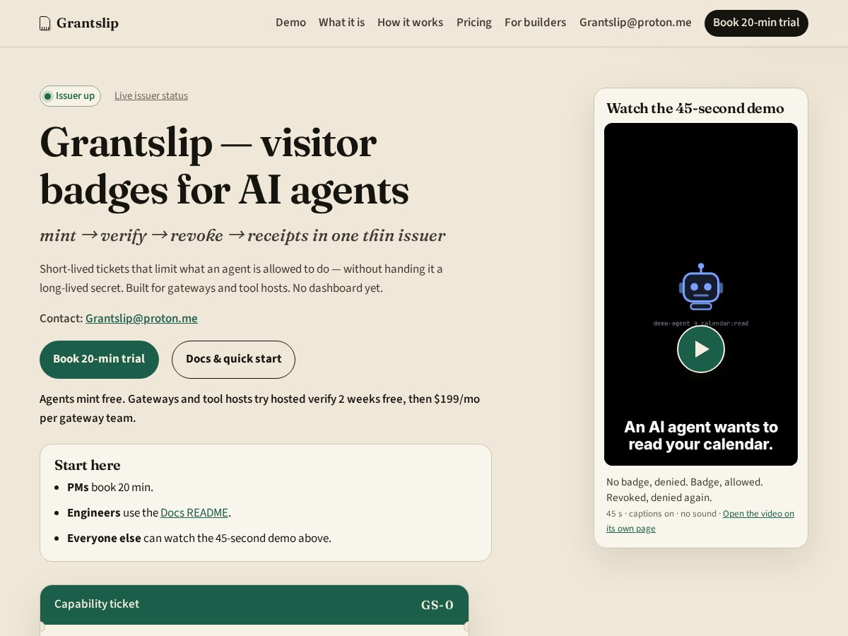 Landing-page snapshot of grantslip.com