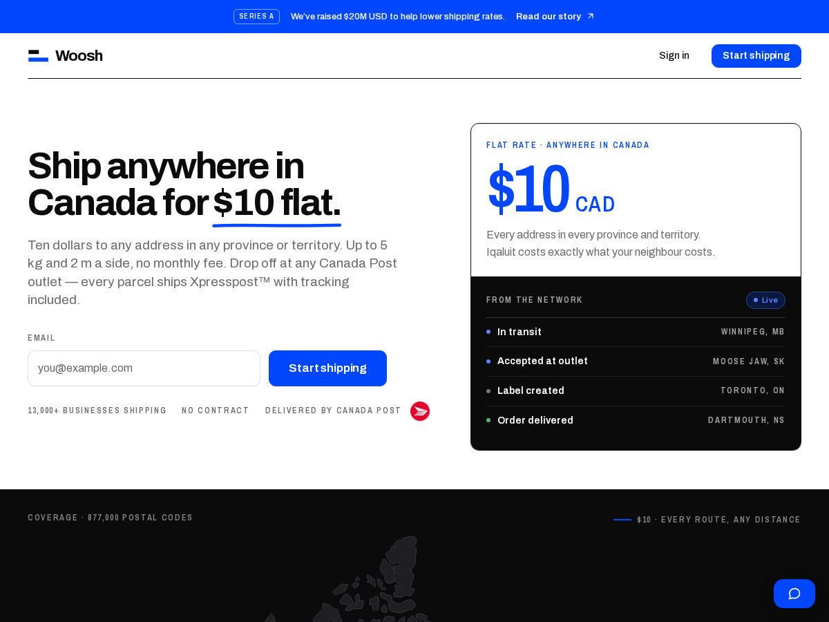 Landing-page snapshot of heywoosh.com