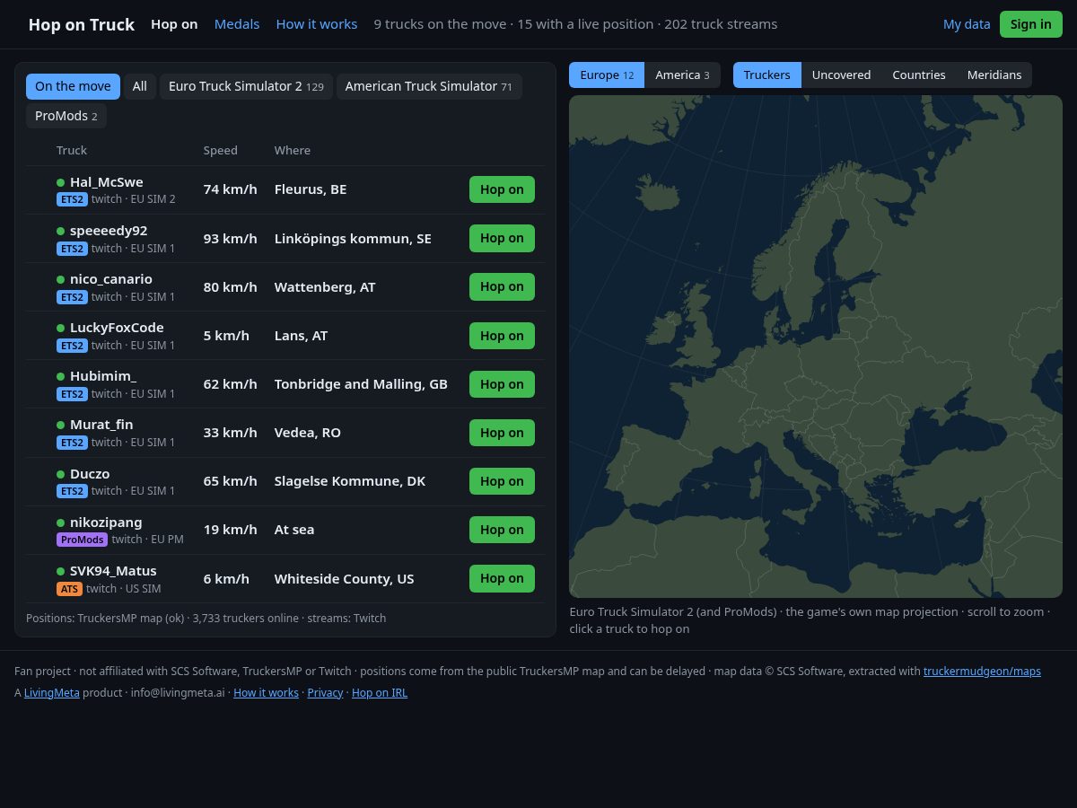 Landing-page snapshot of hopontruck.com