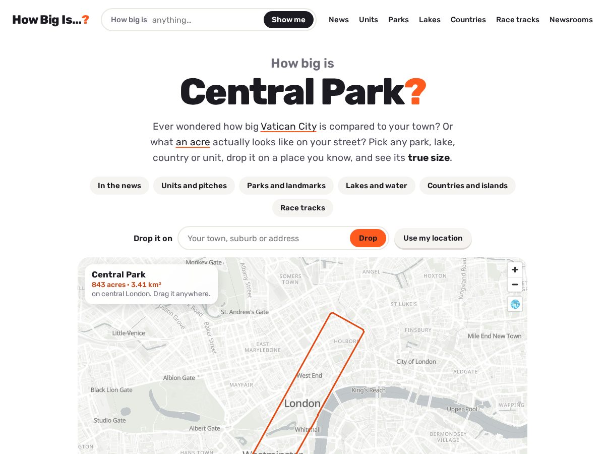 Landing-page snapshot of how-big-is.com