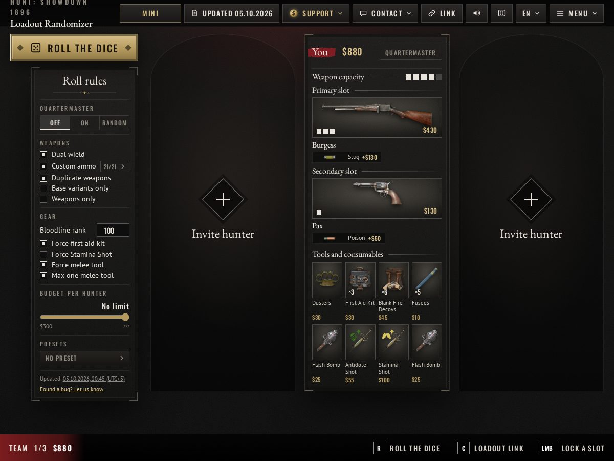 Landing-page snapshot of huntloadout.com