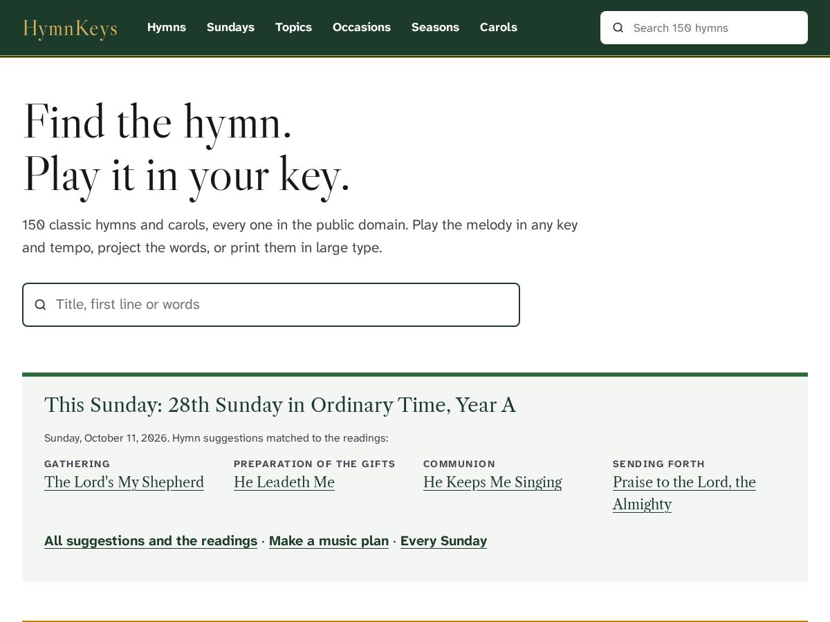 Landing-page snapshot of hymnkeys.com