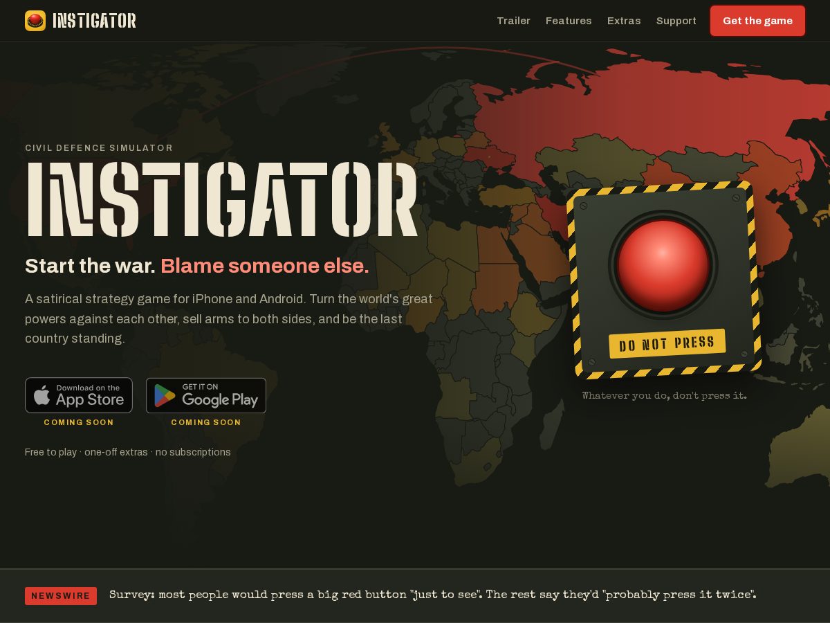 Landing-page snapshot of instigator.games