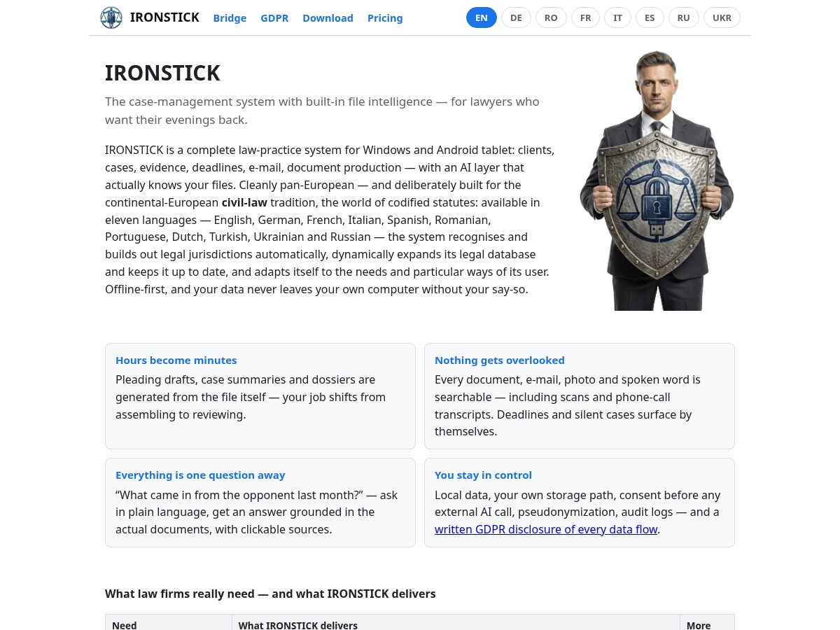 Landing-page snapshot of ironstick.legal