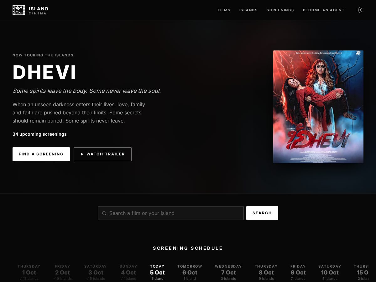 Landing-page snapshot of islandcinema.online