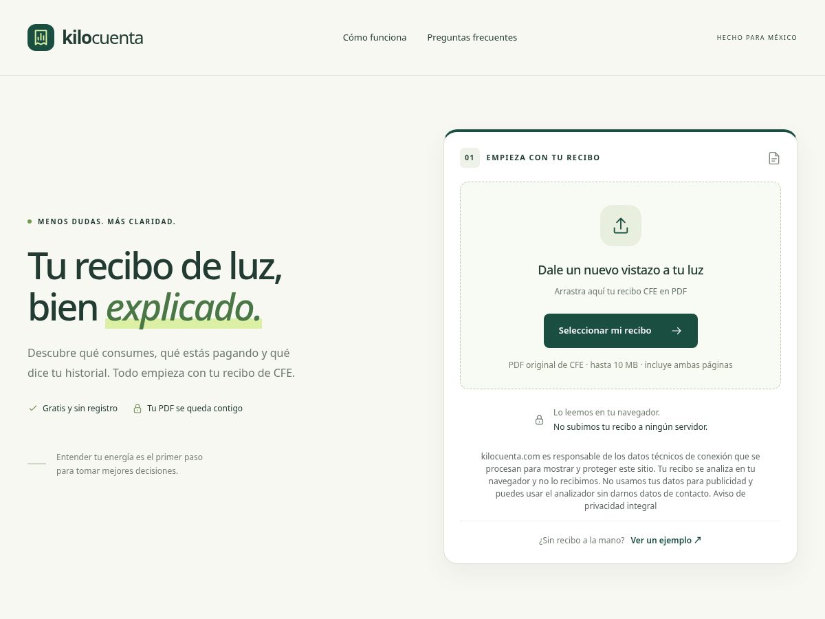 Landing-page snapshot of kilocuenta.com