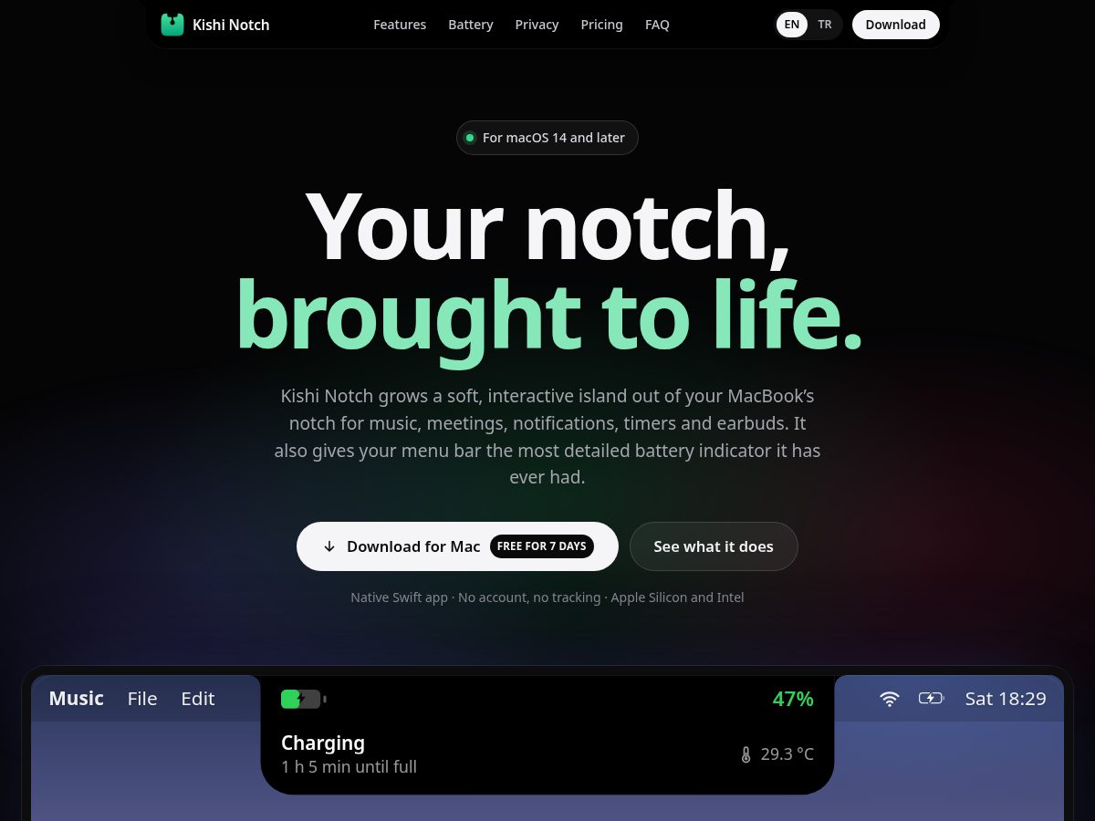 Landing-page snapshot of kishinotch.com