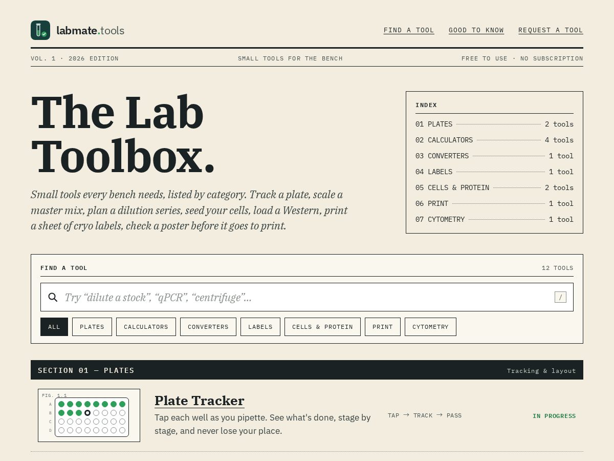 Landing-page snapshot of labmate.tools
