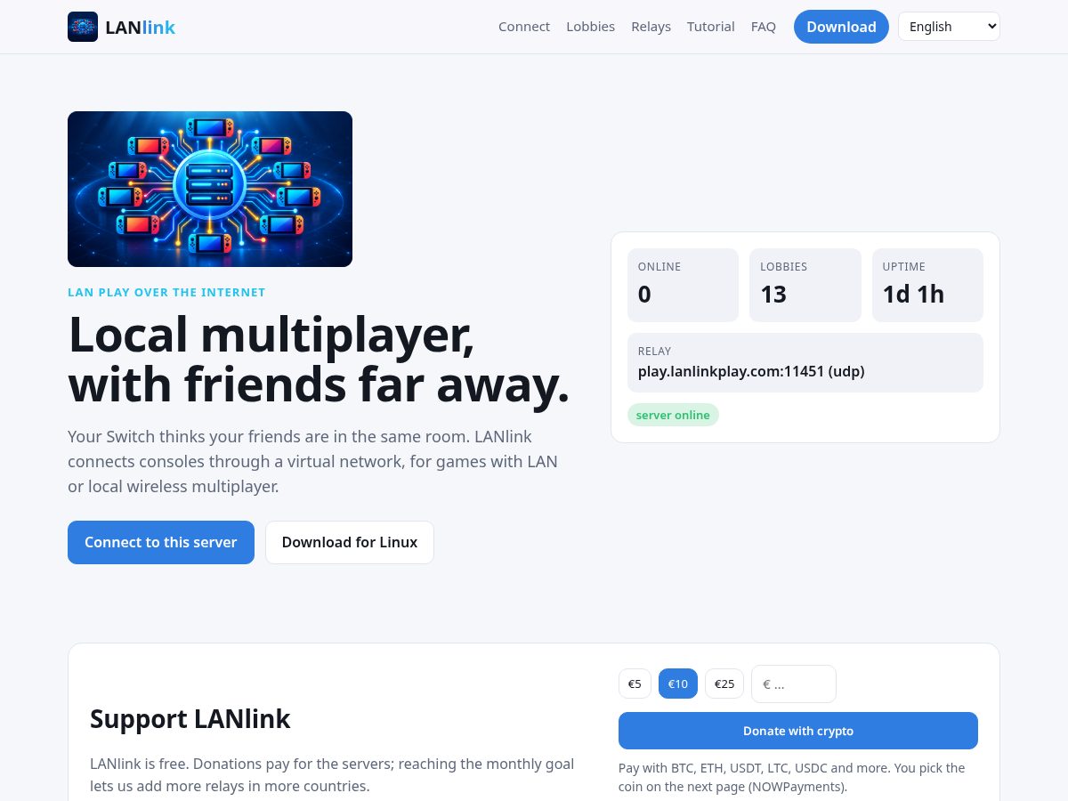 Landing-page snapshot of lanlinkplay.com