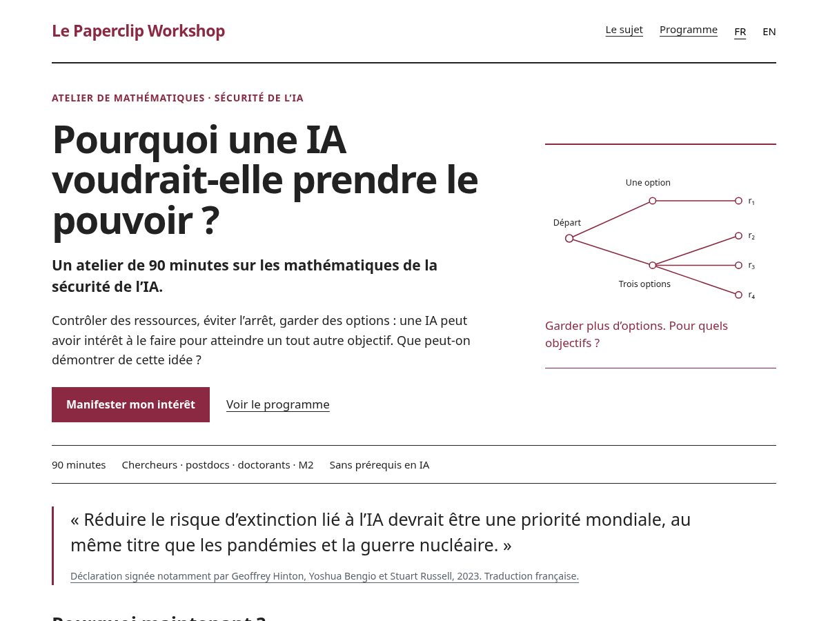 Landing-page snapshot of lepaperclipworkshop.org