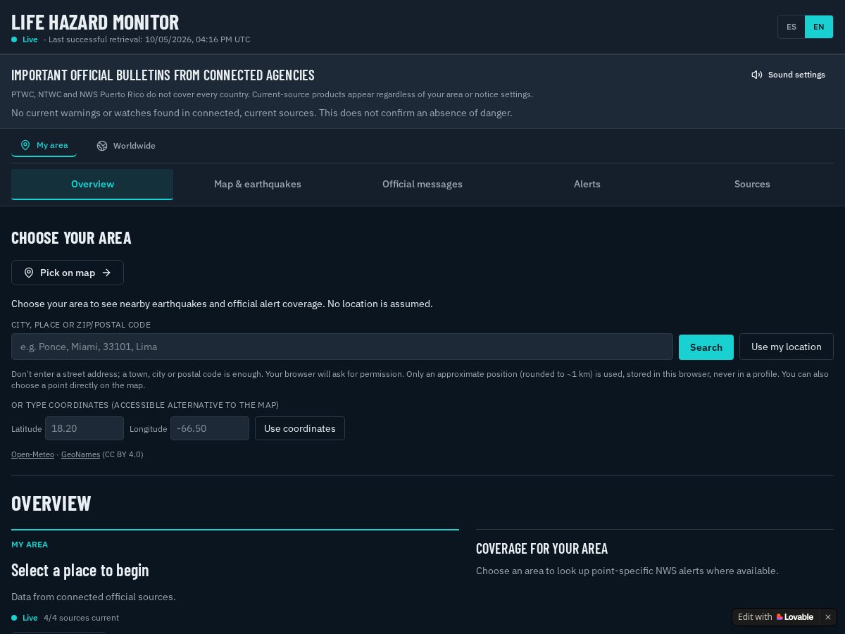 Landing-page snapshot of lifehazard.world