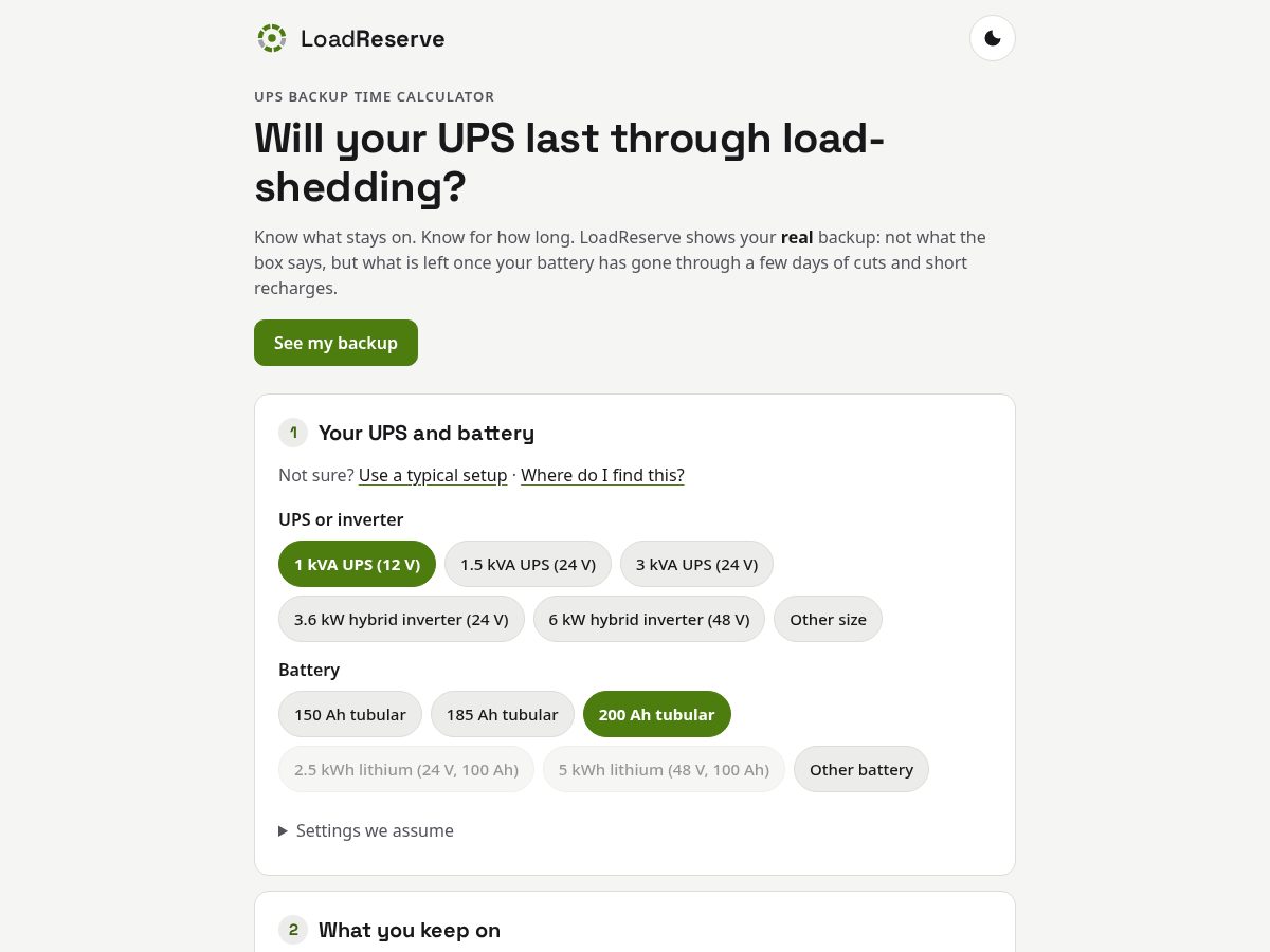 Landing-page snapshot of loadreserve.online