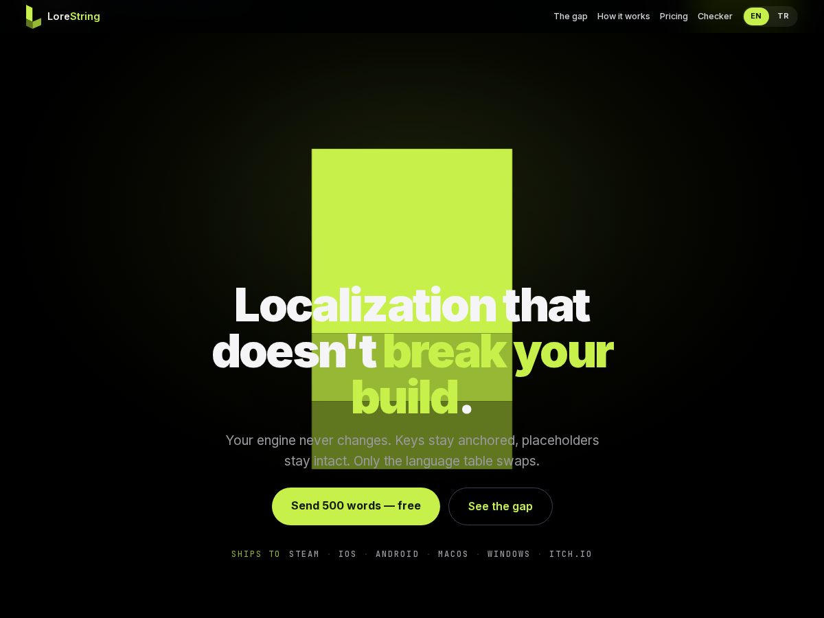 Landing-page snapshot of lorestring.com