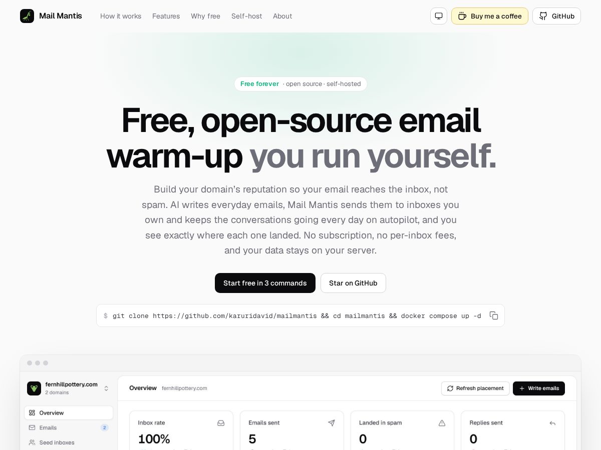 Landing-page snapshot of mailmantis.org