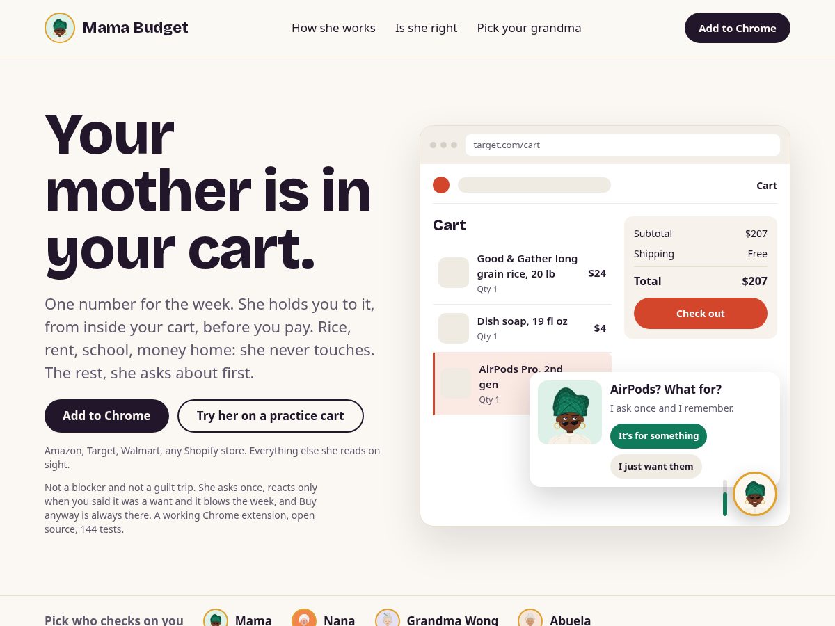 Landing-page snapshot of mamabudget.tech