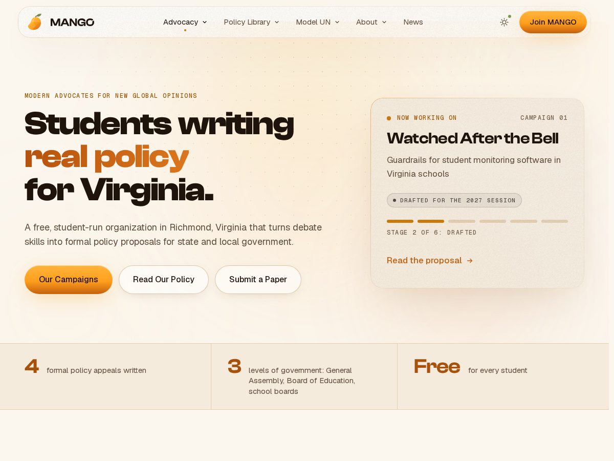 Landing-page snapshot of mangodelegation.org
