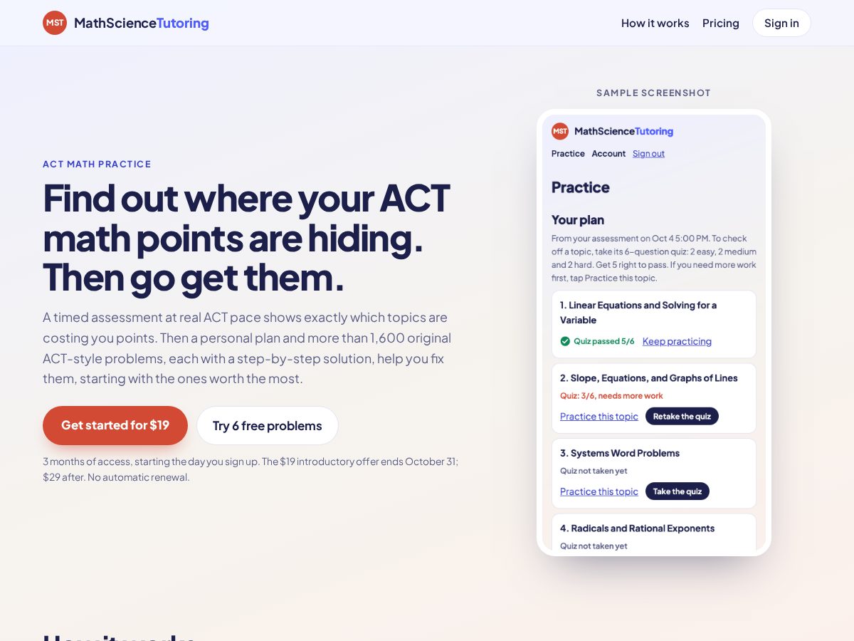 Landing-page snapshot of mathsciencetutoring.net