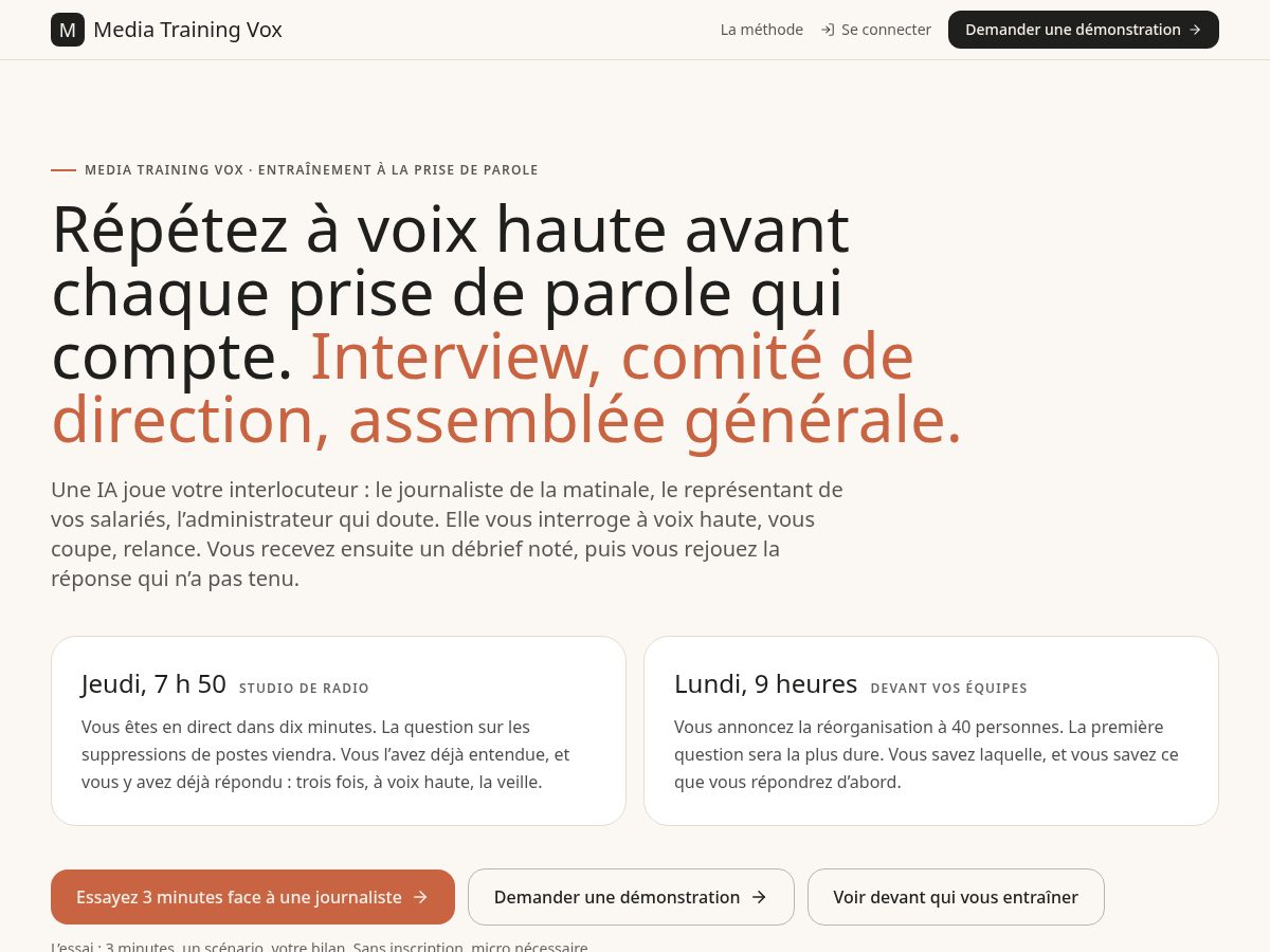 Landing-page snapshot of mediatrainingvox.com