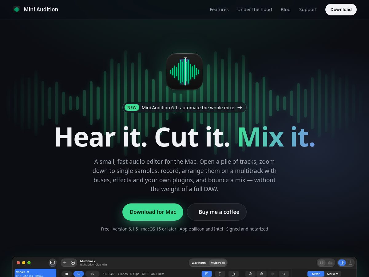 Landing-page snapshot of mini-audition.com