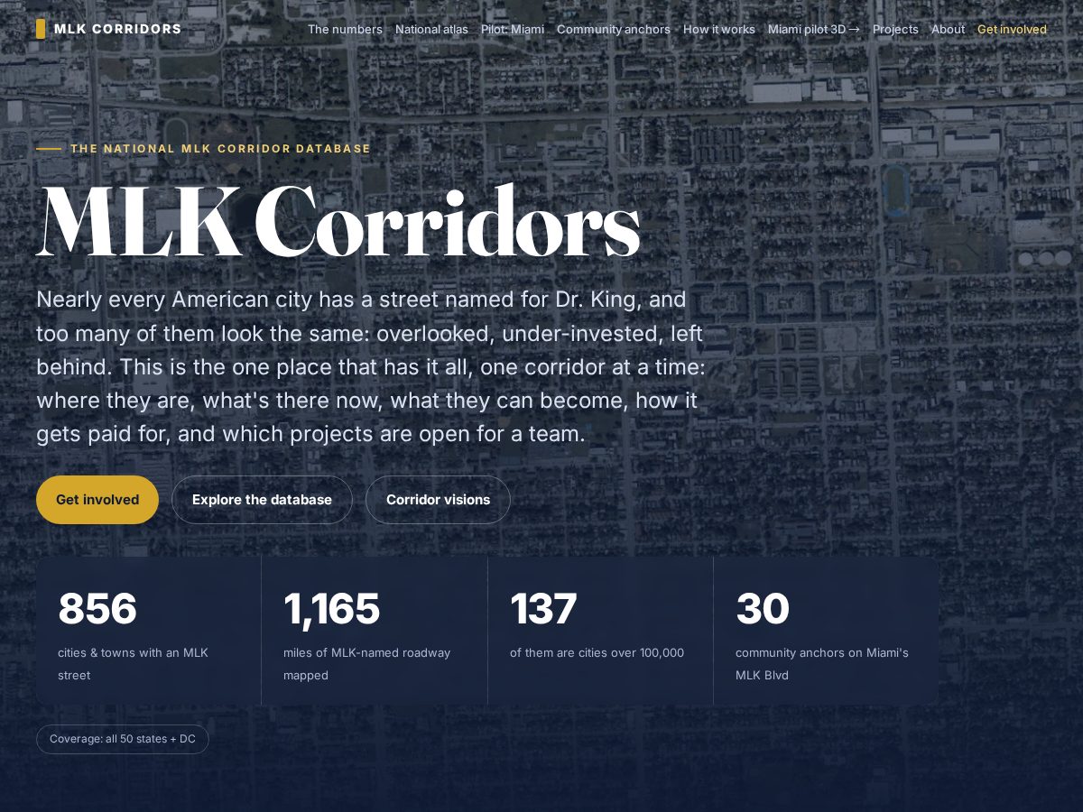 Landing-page snapshot of mlkcorridors.org