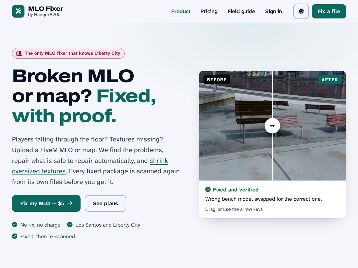 Landing-page snapshot of mlofixer.com