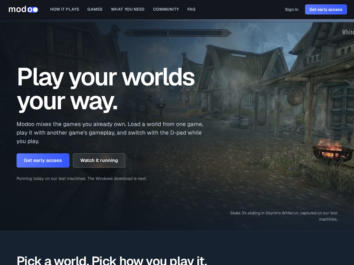 Landing-page snapshot of modoo.party