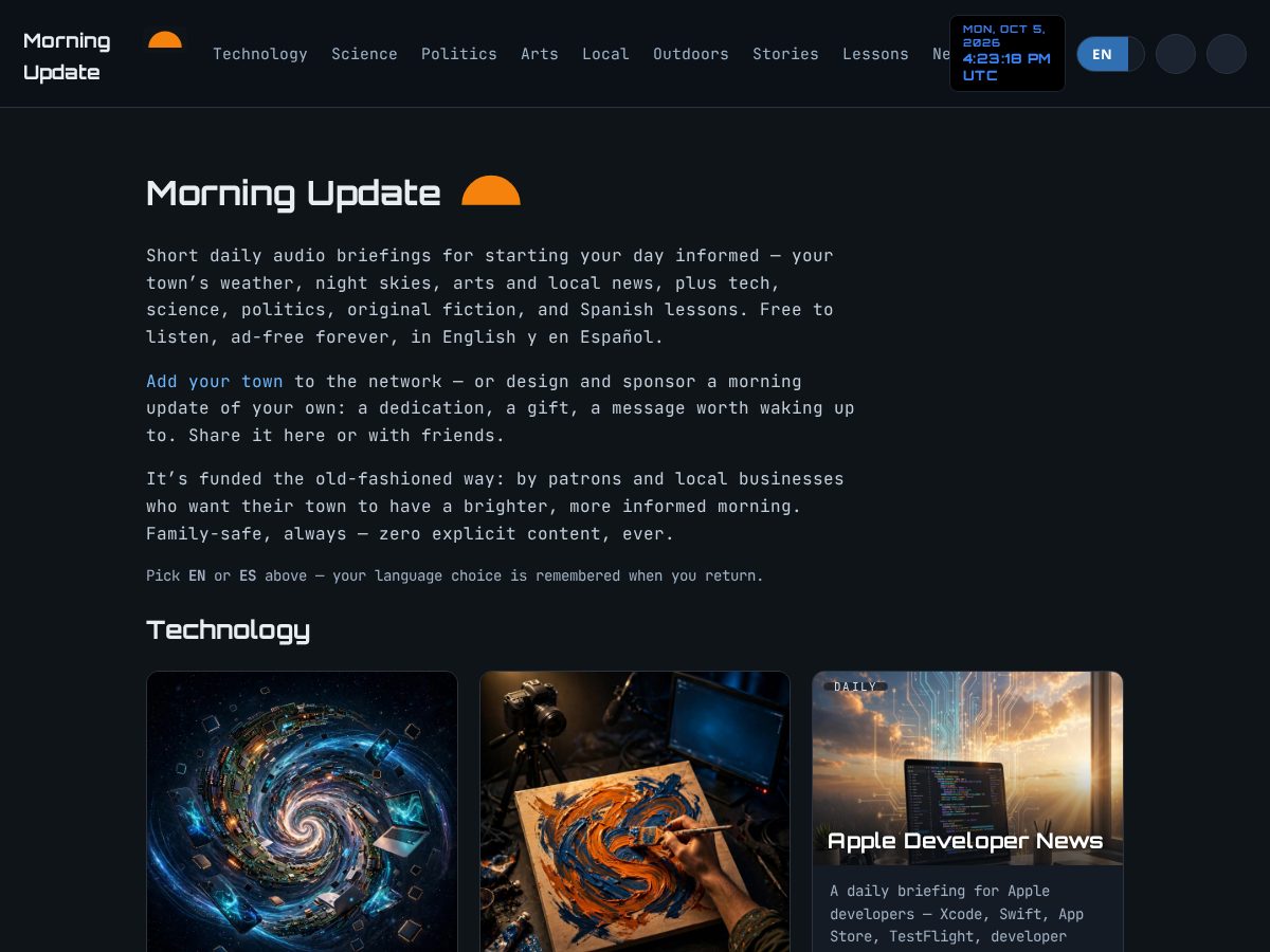 Landing-page snapshot of morningupdate.org