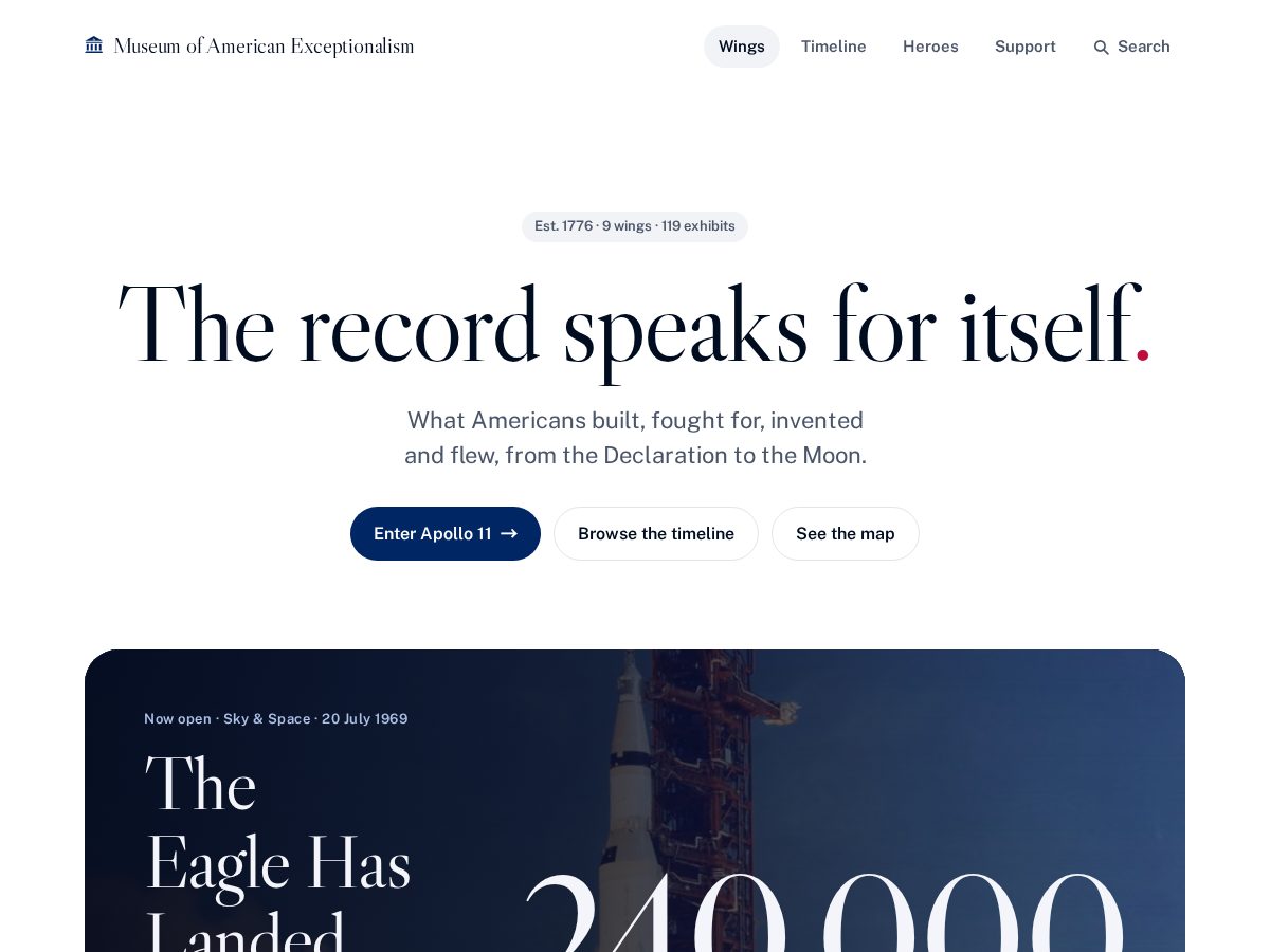 Landing-page snapshot of museumofamericanexceptionalism.com