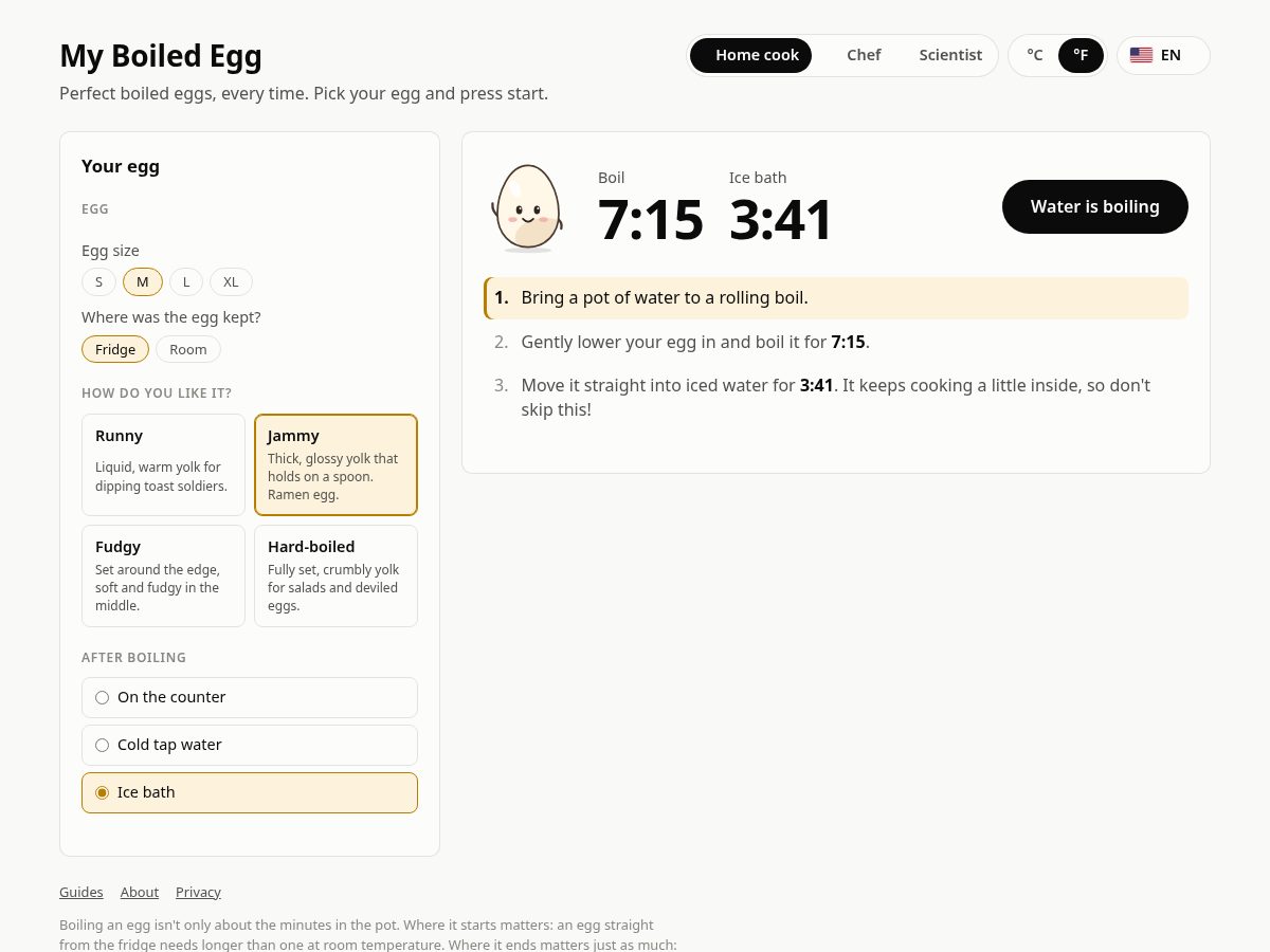 Landing-page snapshot of myboiledegg.com