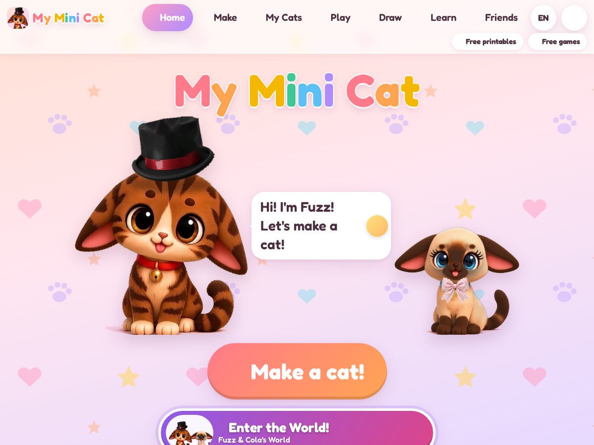 Landing-page snapshot of myminicat.com