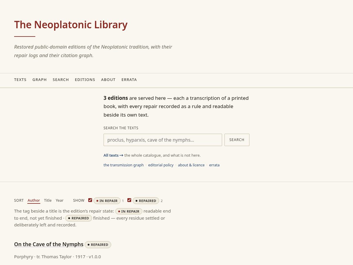 Landing-page snapshot of neoplatonic-library.org