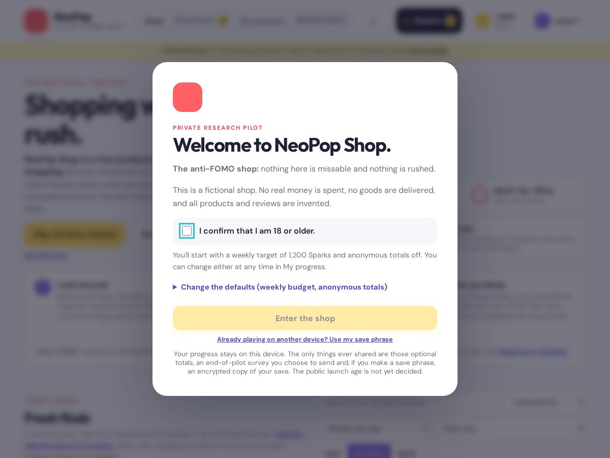 Landing-page snapshot of neopopshop.com