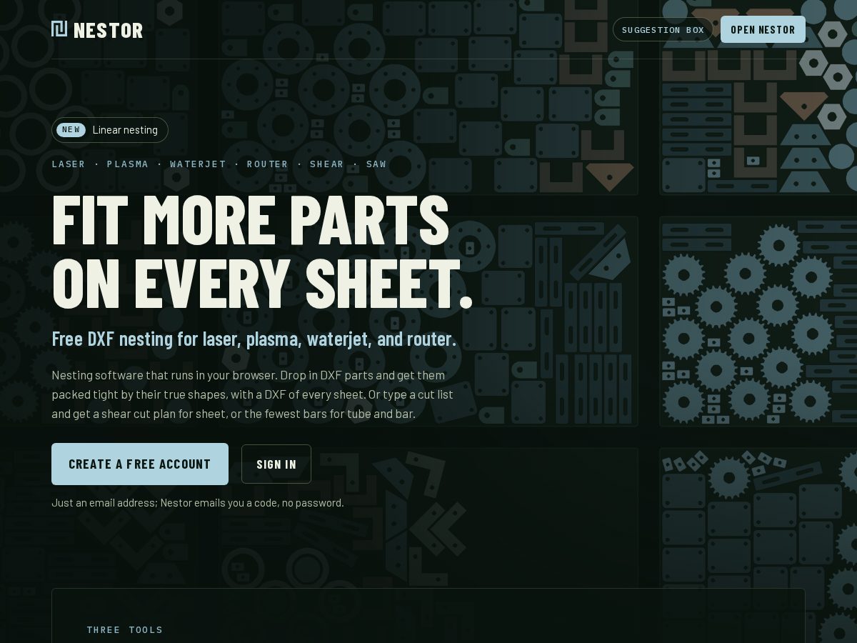 Landing-page snapshot of nestorcnc.com