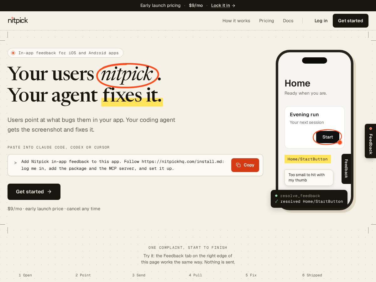 Landing-page snapshot of nitpickhq.com