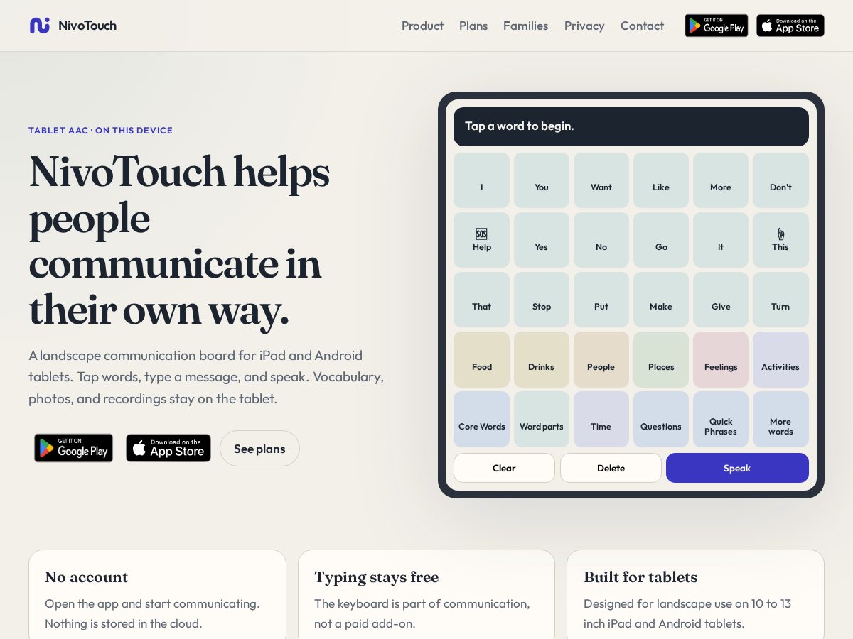 Landing-page snapshot of nivotouch.com