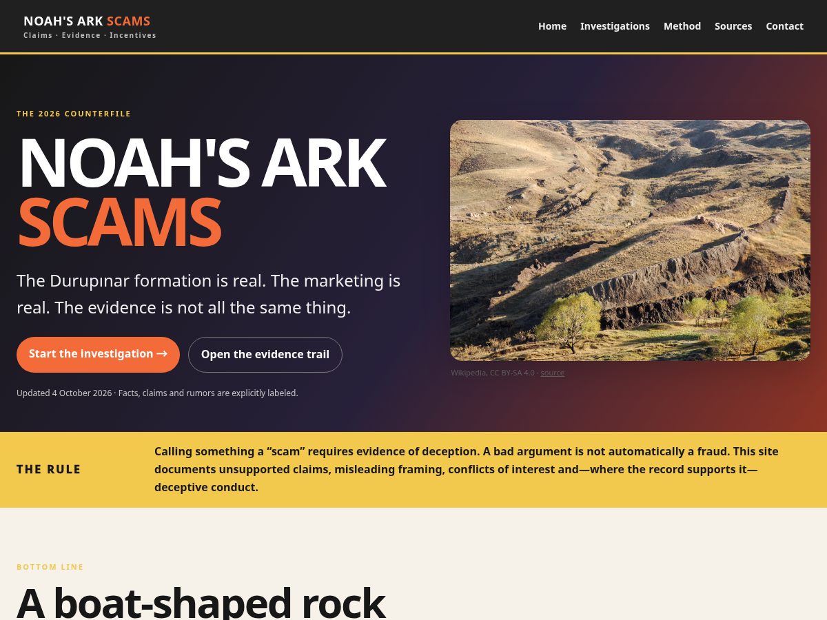 Landing-page snapshot of noahsarkscams.org