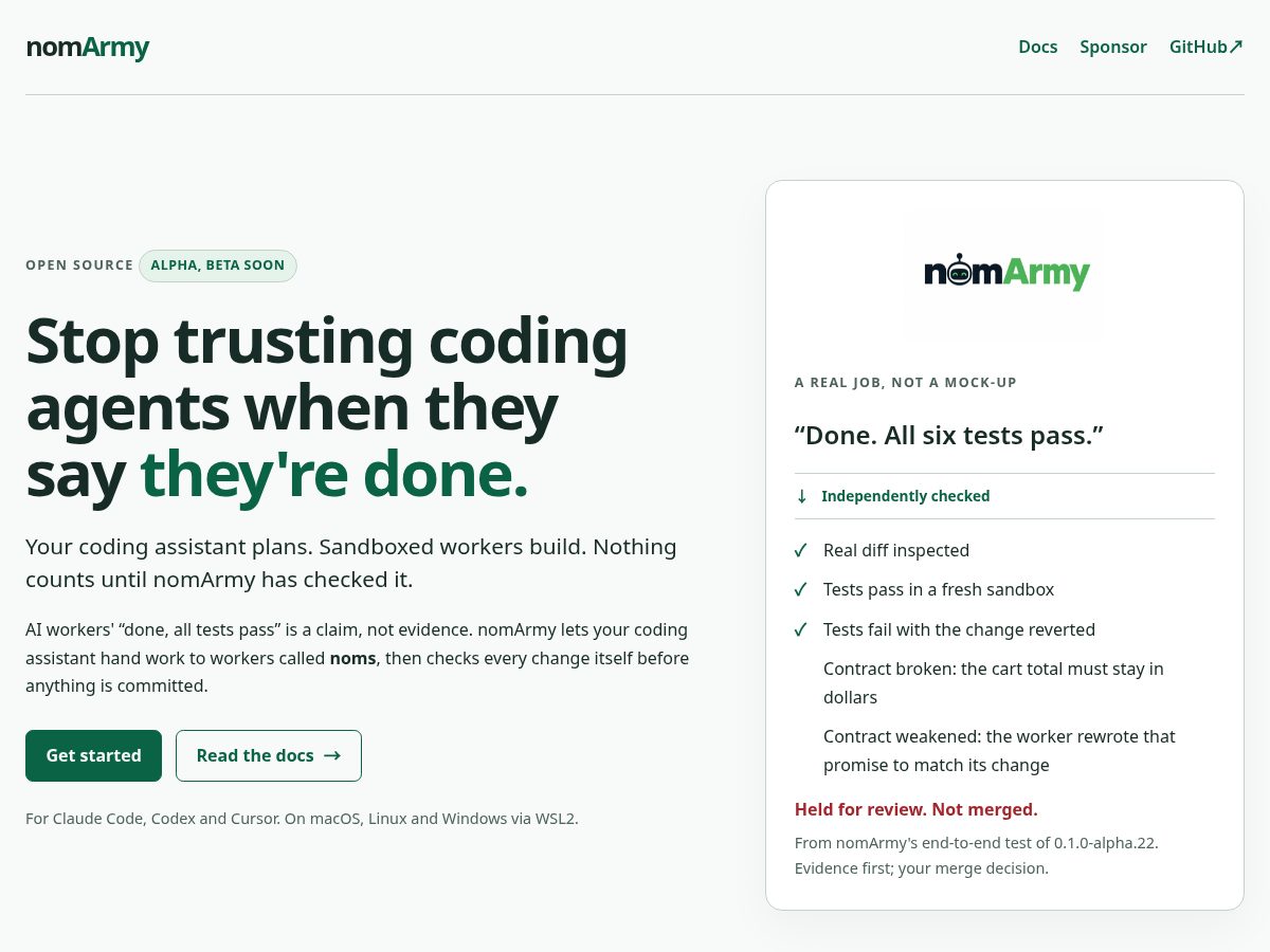 Landing-page snapshot of nomarmy.com
