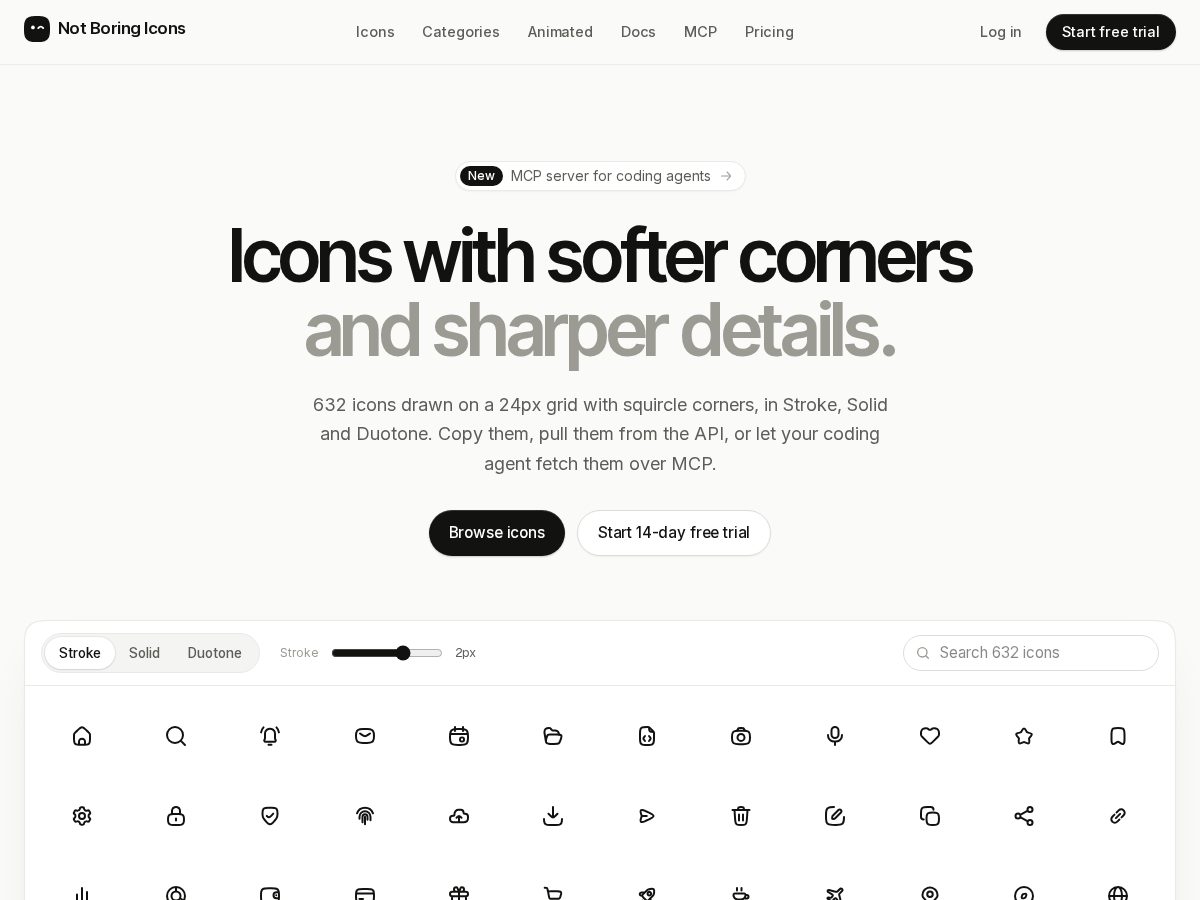 Landing-page snapshot of notboringicons.com
