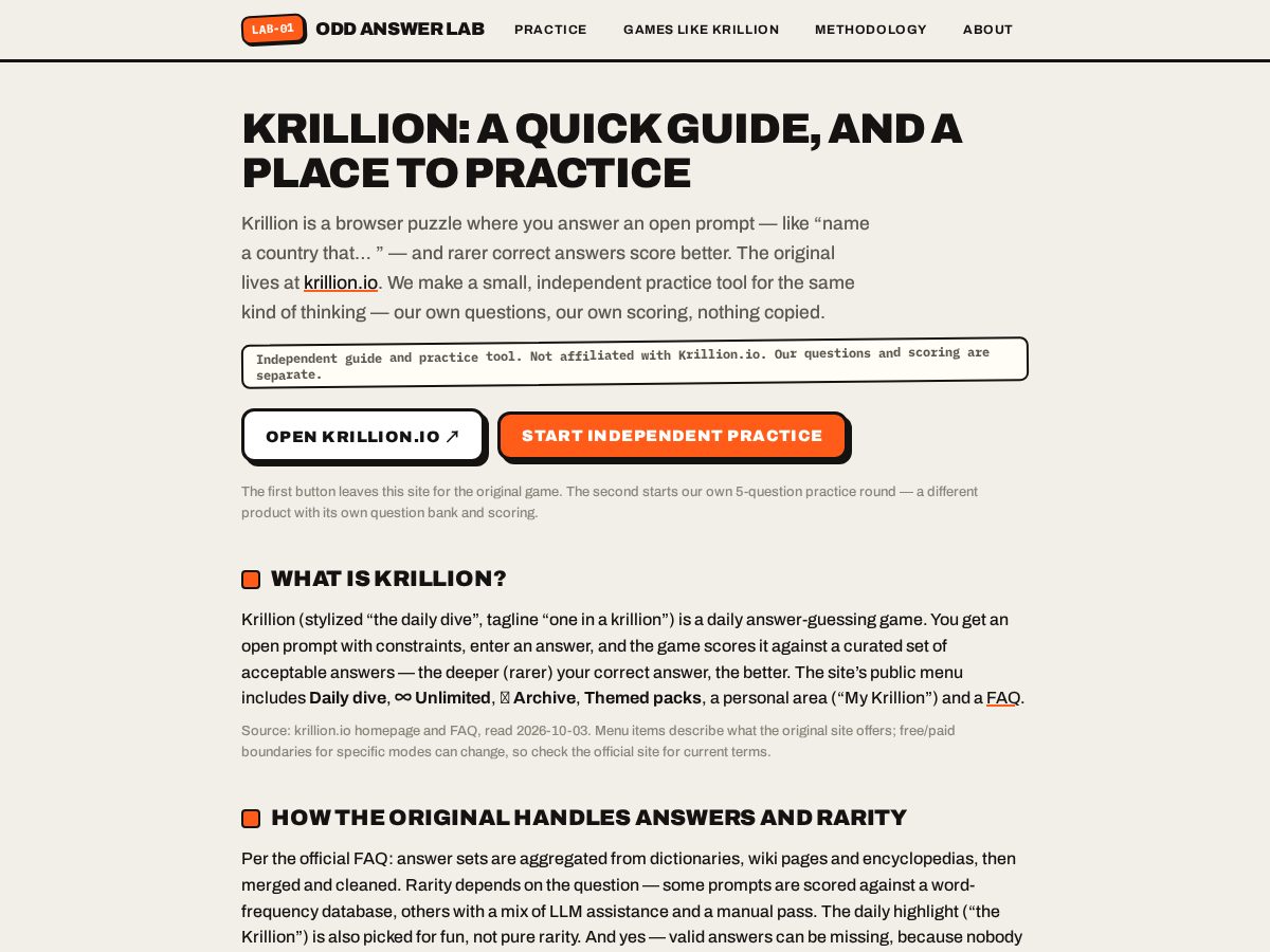 Landing-page snapshot of oddanswer.club