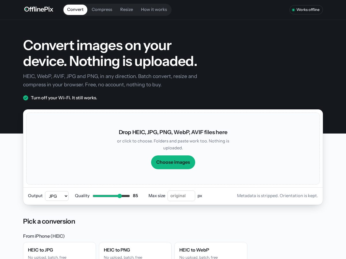 Landing-page snapshot of offlinepix.com