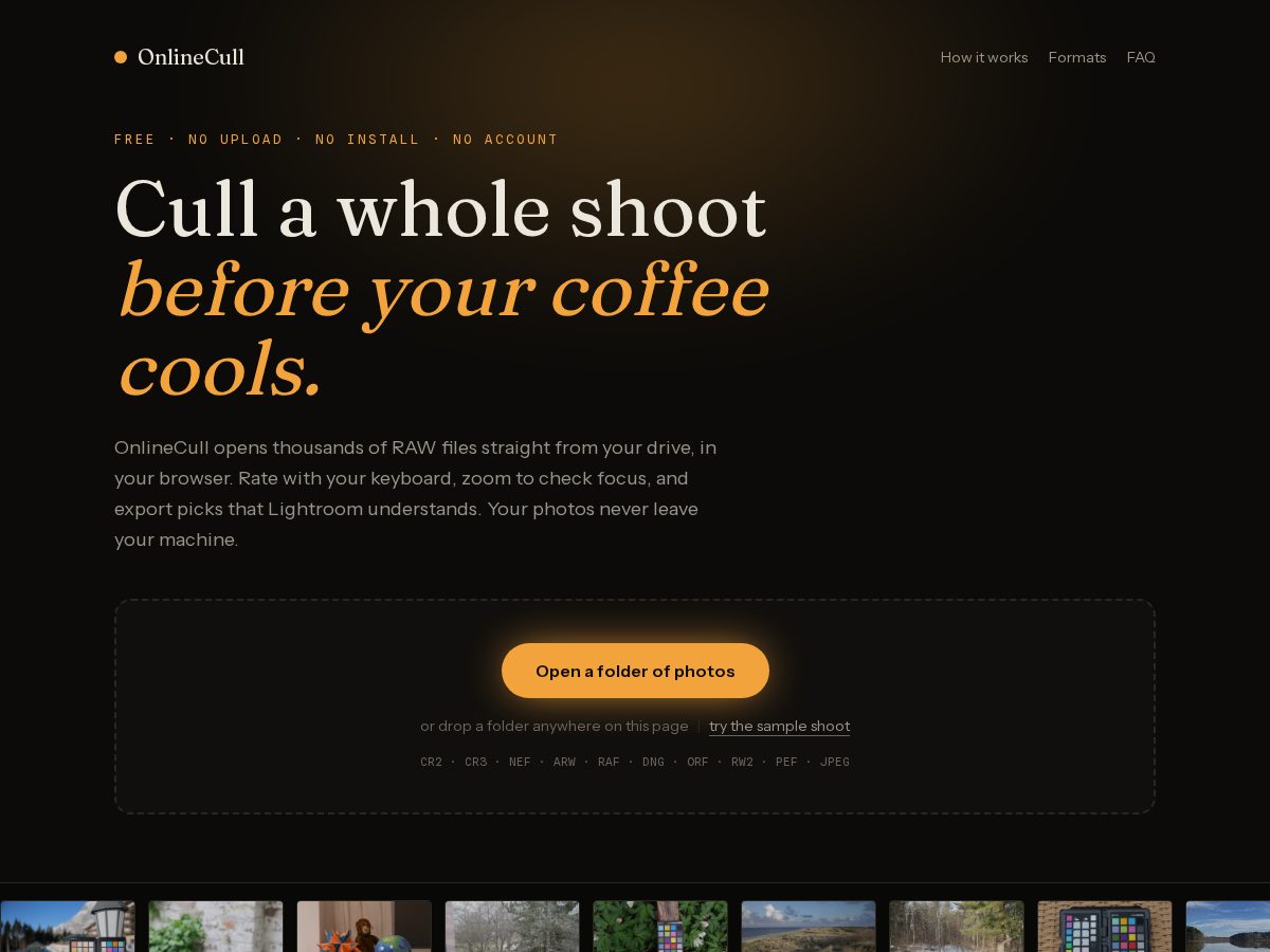 Landing-page snapshot of onlinecull.com