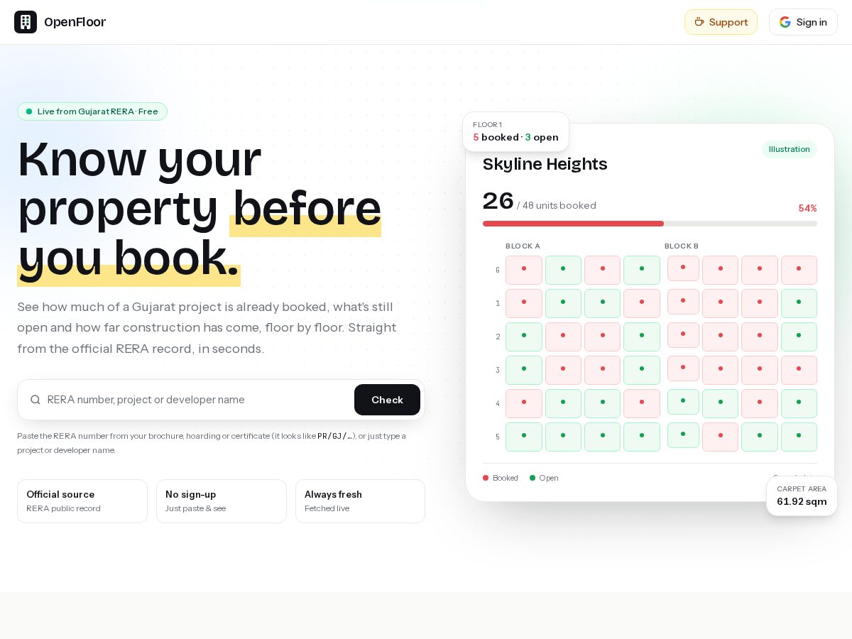 Landing-page snapshot of openfloor.homes