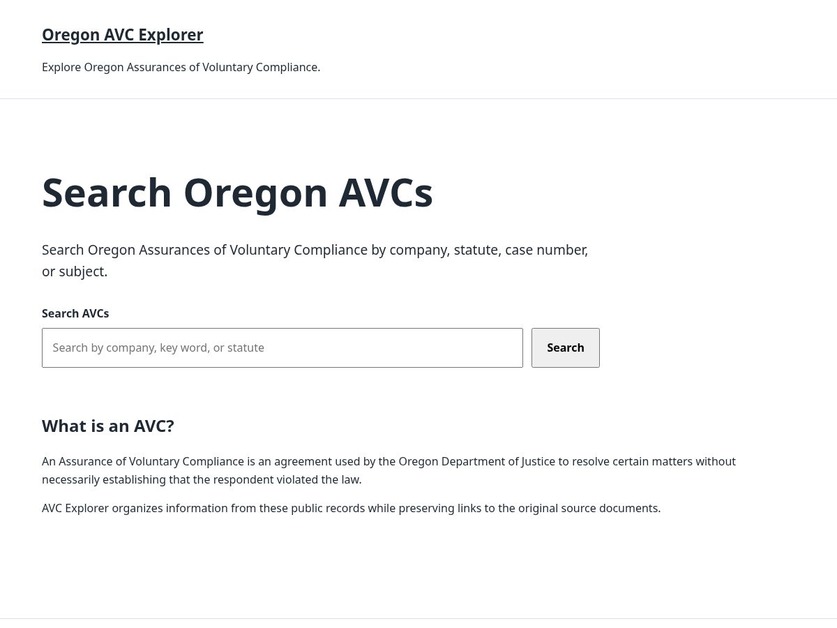 Landing-page snapshot of oregonavcexplorer.org